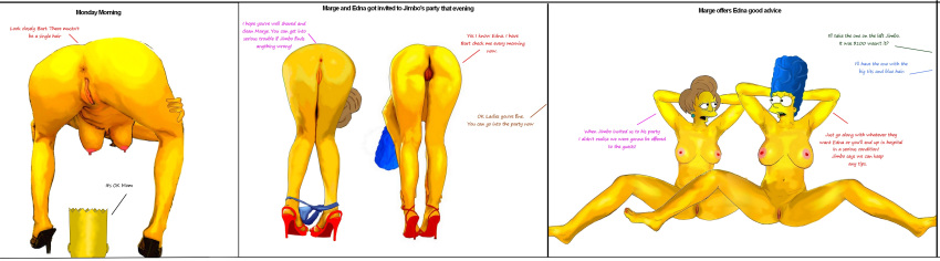 anus bart_simpson big_breasts edna_krabappel marge_simpson panties_down presenting presenting_pussy the_simpsons yellow_skin