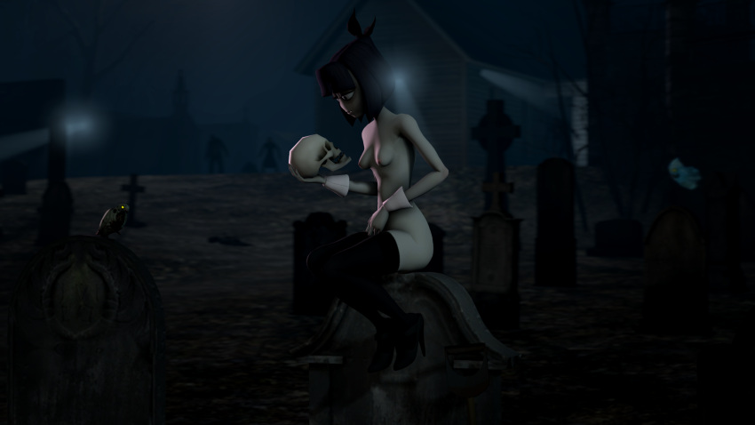 creepy_susie functionally_nude goth graveyard halloween high_heels left_4_dead nude skull stockings the_oblongs zombie