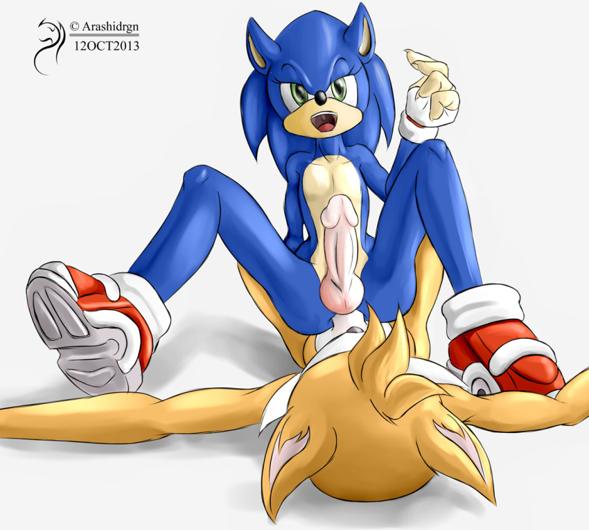 2013 anal anal_penetration anthro anus arashidrgn canine duo eyelashes fox gay green_eyes hedgehog male miles_"tails"_prower open_mouth penetration penis sega sonic_(series) sonic_team sonic_the_hedgehog teeth testicles yaoi