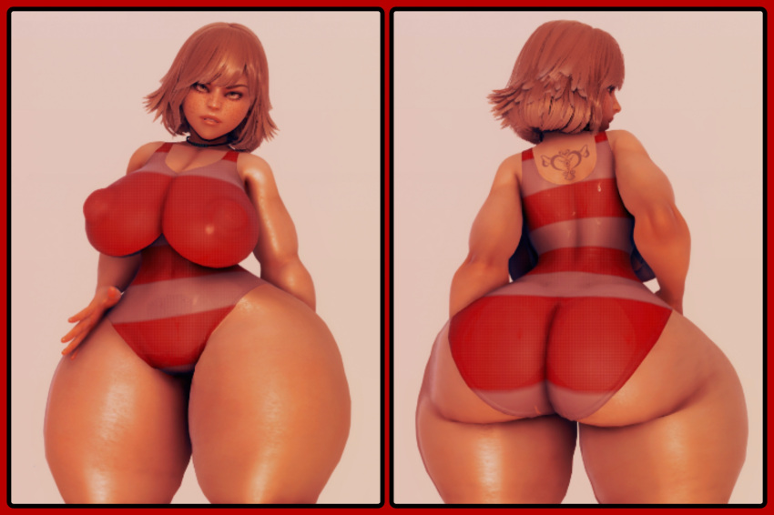 3d 3d_(artwork) 3dbabes big_ass big_breasts blonde_hair honey_select honey_select_2 huge_ass original_character striped_swimsuit swimsuit tattoo thicc thick_ass thick_thighs