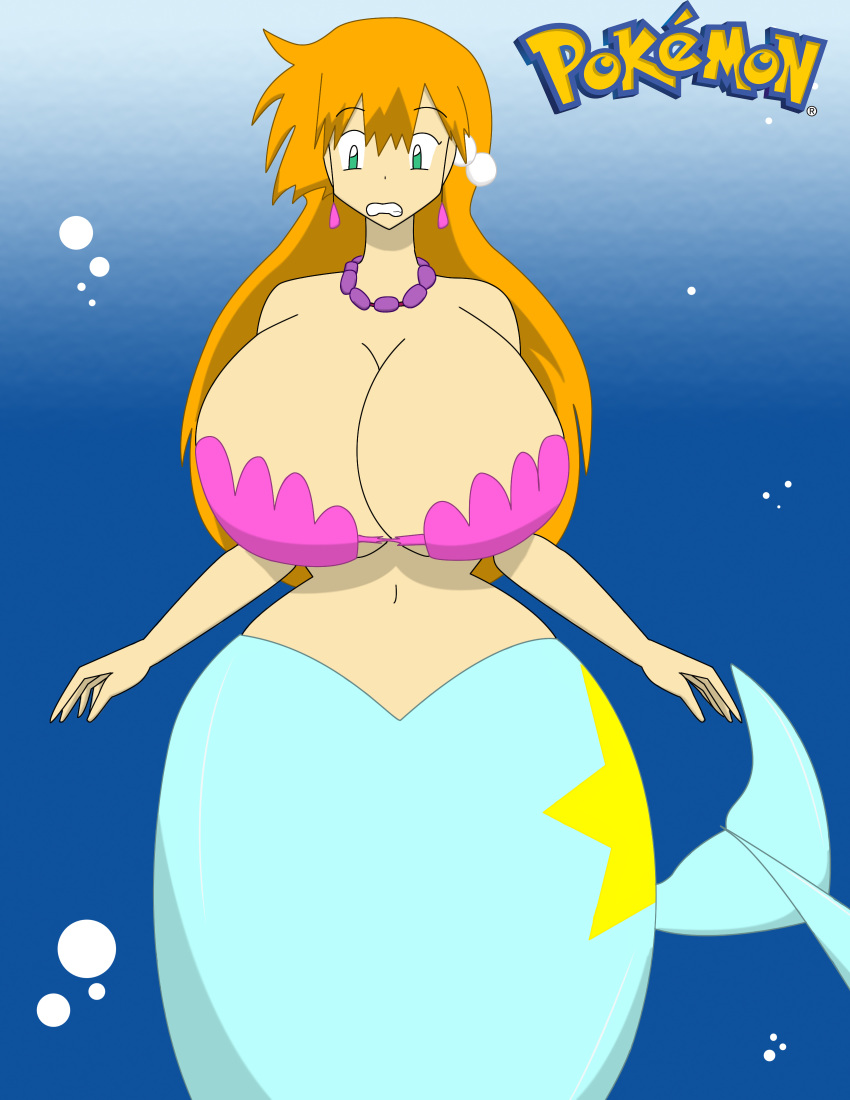 big_breasts breasts copyright_name green_eyes huge_breasts igphhangout kasumi_(pokemon) mermaid misty orange_hair pokemon pokemon_(anime) solo