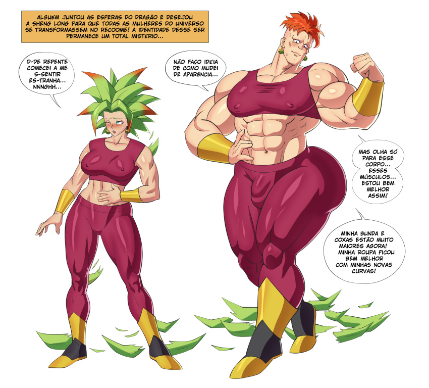 before_and_after bulge dragon_ball dragon_ball_super dragon_ball_z female_to_femboy femboy hair_loss huge_ass kefla muscular_female muscular_femboy muscular_male recoome tight_clothing transformation twinning