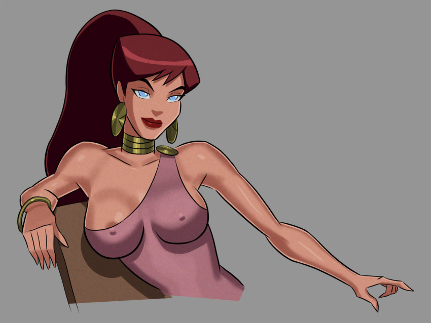 1girl 1girl big_breasts blue_eyes breasts earrings female_focus female_only giganta high_res lipstick long_hair mature mature_female patreon patreon_paid patreon_reward red_hair solo_female something_unlimited sunsetriders7 supervillain tagme