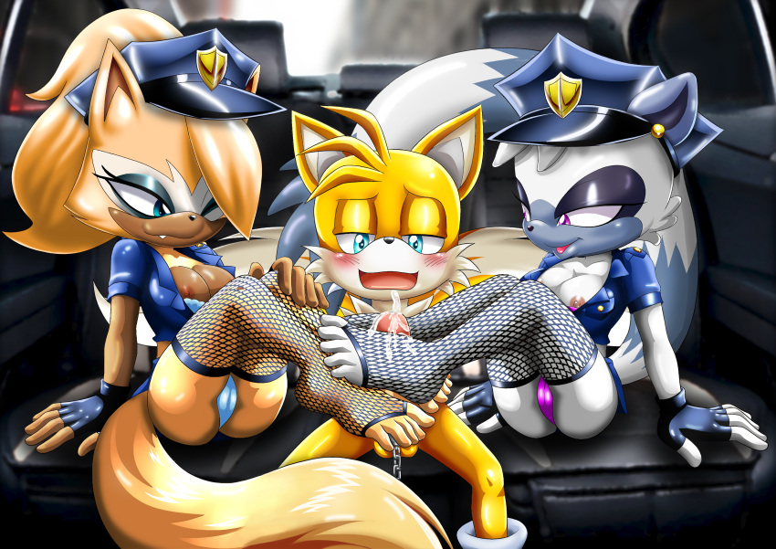 1boy 2_girls bbmbbf cop cum cum_on_feet edit edited ffm_threesome fishnets footjob furry miles_"tails"_prower mobius_unleashed palcomix police policewoman sega sonic_*(series) sonic_the_hedgehog_(series) tails tangle_the_lemur third-party_edit threesome whisper_the_wolf