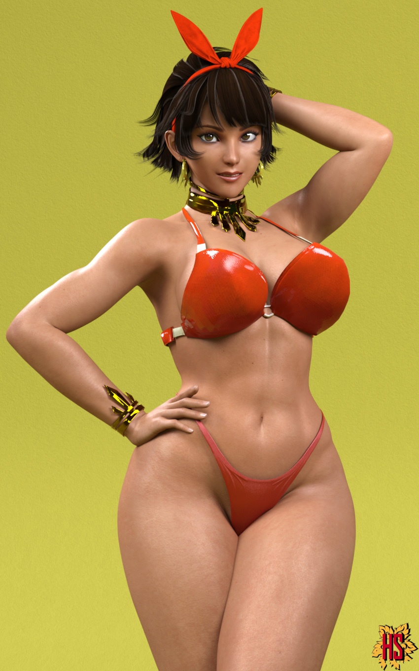 1girl alluring big_breasts bikini female_abs hagiwara_studio josie_rizal namco posing tekken tekken_7