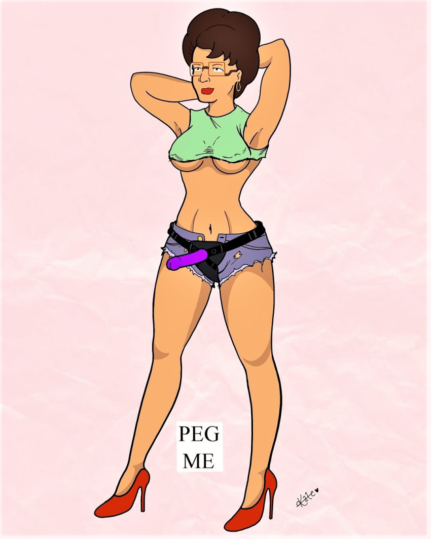 crop_top glasses high_heels king_of_the_hill peggy_hill shorts strap-on thighs