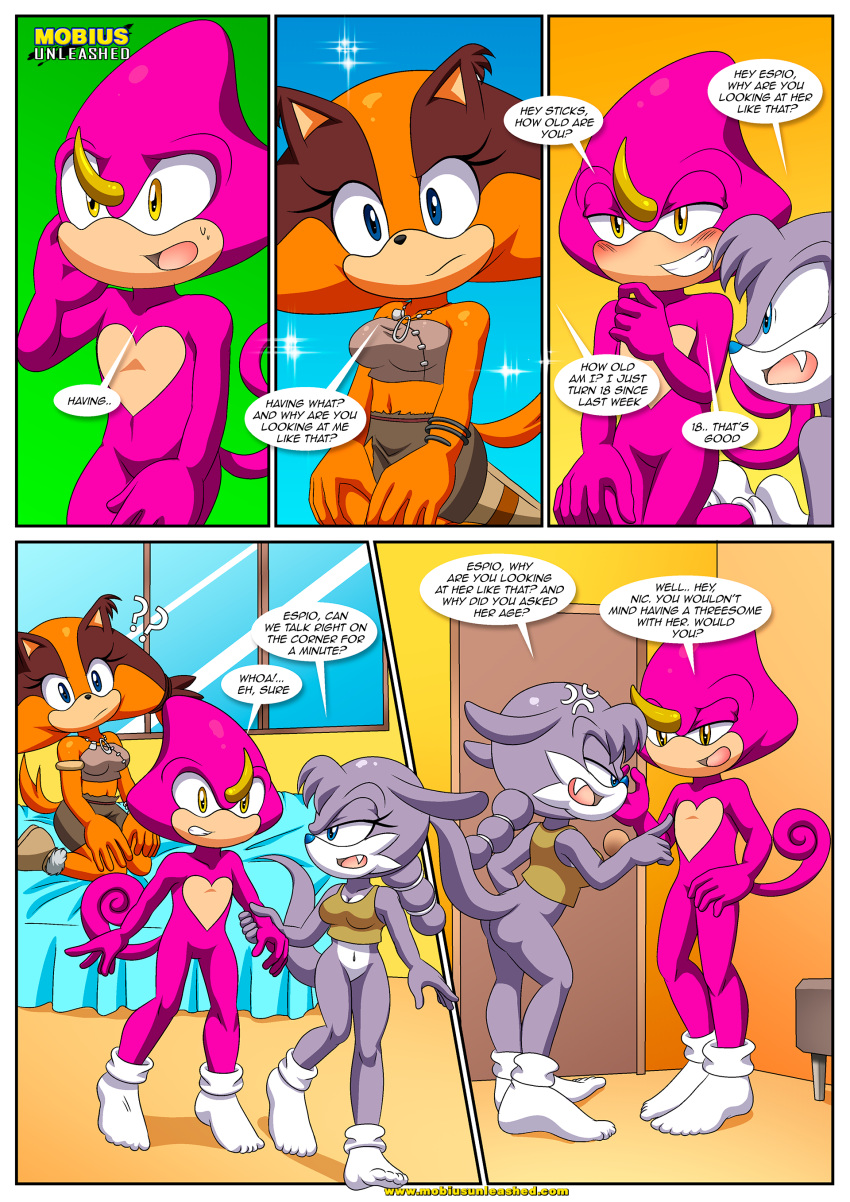 archie_comics bbmbbf comic espio_the_chameleon furry mobius_unleashed nic_the_weasel nicolette_the_weasel palcomix sega sonic_boom stickin'_around_(comic) sticks_the_jungle_badger