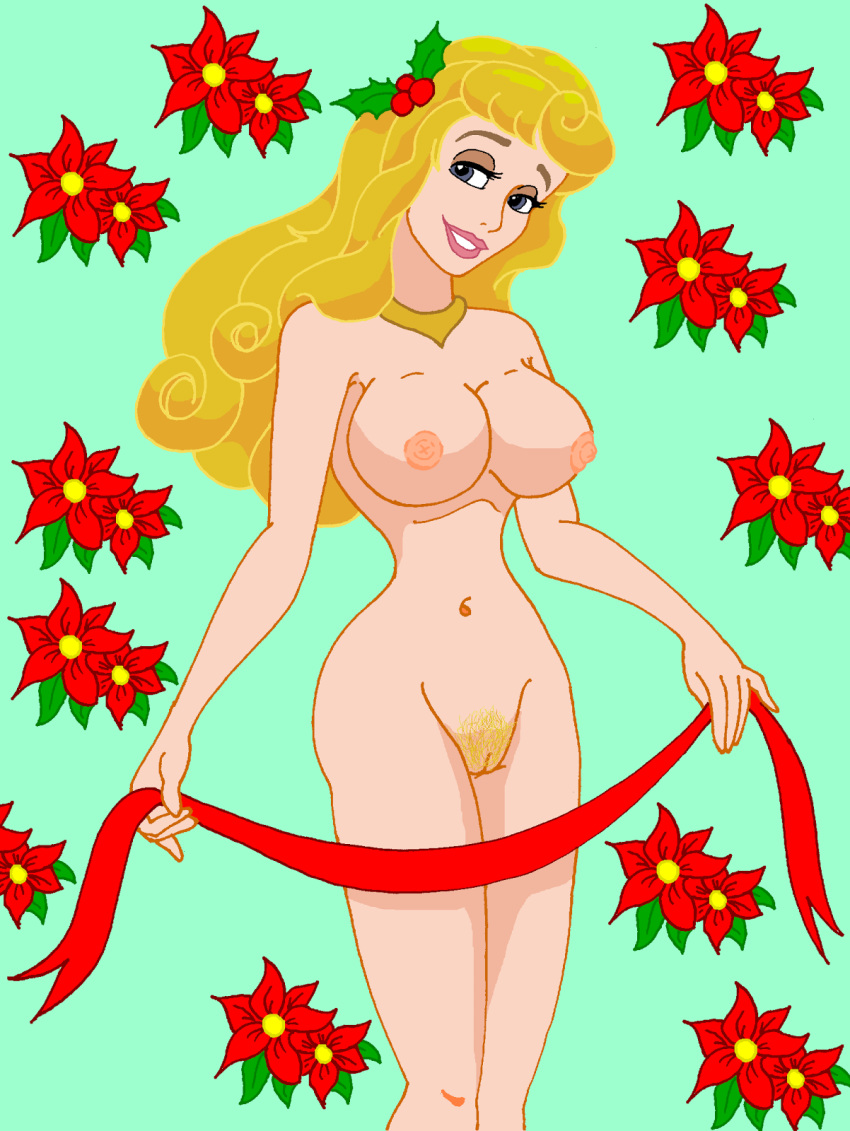 blonde_hair breasts christmas disney duckymomoisme flowers hair nude princess_aurora pussy sleeping_beauty