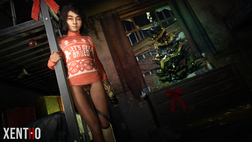 1girl 3d alcohol christmas clementine_(the_walking_dead) pubic_hair pussy teen the_walking_dead the_walking_dead_game xentho
