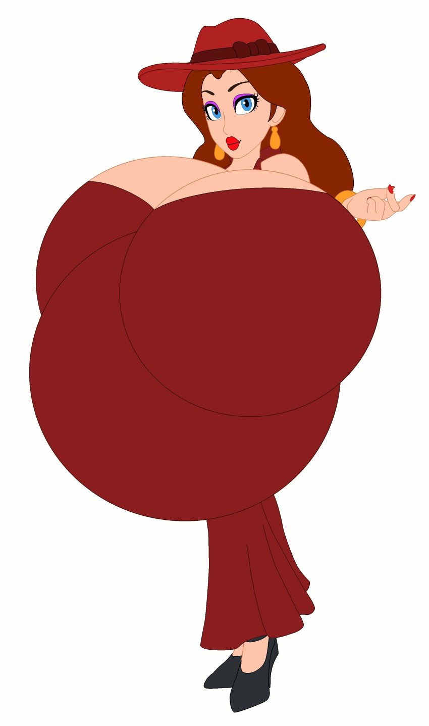 belly_bulge belly_expansion blue_eyes brown_hair earrings gigantic_ass gigantic_breasts hat mario_(series) mevb milf nintendo pauline pregnant pregnant_belly pregnant_female red_dress sexy sexy_ass sexy_breasts