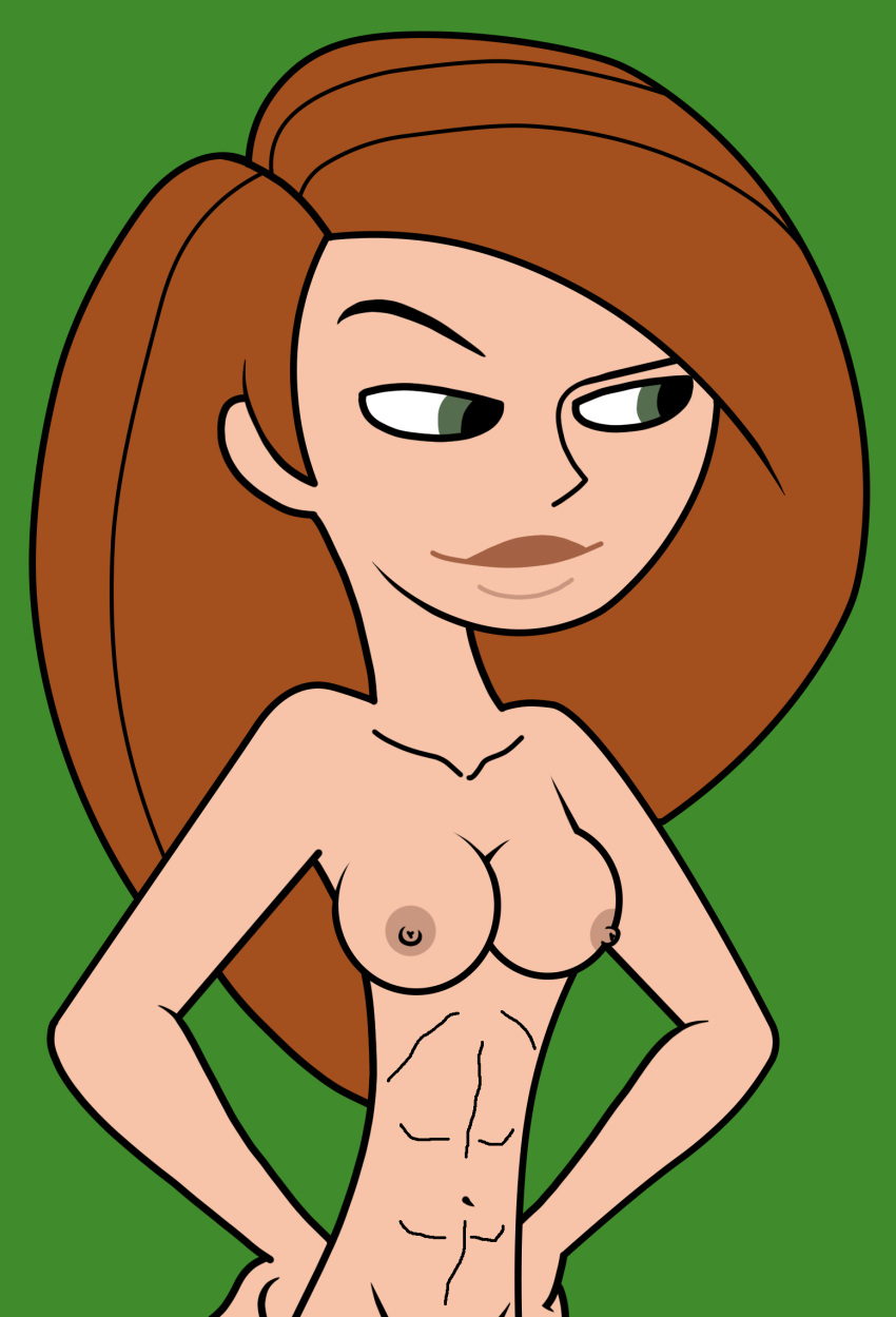 1girl 2022 accurate_art_style alluring arms athletic_female auburn_hair breasts collarbone color colored disney disney_channel eyebrows female_abs female_focus female_only fit_female green_background green_eyes grin high_res high_resolution human human_female human_focus human_only kim_possible kimberly_ann_possible long_hair medium_breasts pale-skinned_female pale_skin simple_background slim slim_female slim_waist smile solo_female solo_focus teen uncensored white_sclera young
