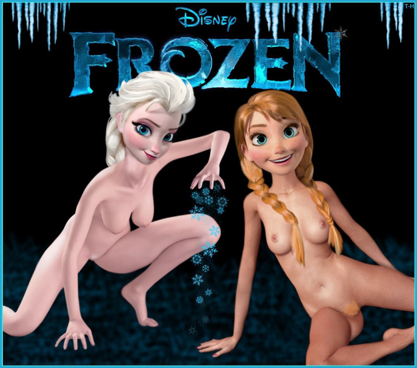 anna_(frozen) blonde_hair blue_eyes breasts elsa_(frozen) frozen_(movie) nipples nude th-gimpnoob white_hair