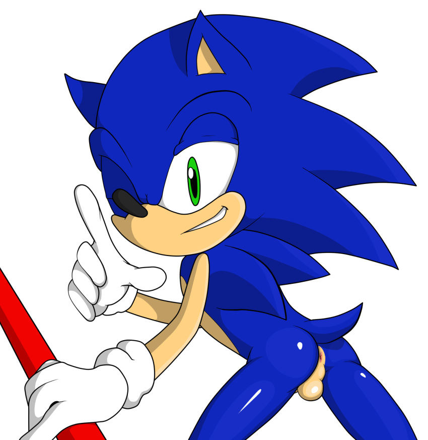 5_fingers alpha_channel anthro anus ass baton bent_over black_nose blue_fur fur furry grasp green_eyes happy hedgehog highres jetfrozen looking_at_viewer male nude one_eye_closed plain_background pointy_ears presenting presenting_hindquarters quills raised_arm sega shadow shiny smile solo sonic_(series) sonic_the_hedgehog standing teeth testicles transparent_background video_games