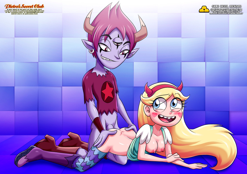 1boy 1girl ass_grab bbmbbf blonde_hair blue_eyes breasts demon doggy_position palcomix pietro's_secret_club star_butterfly star_vs_the_forces_of_evil tom_lucitor