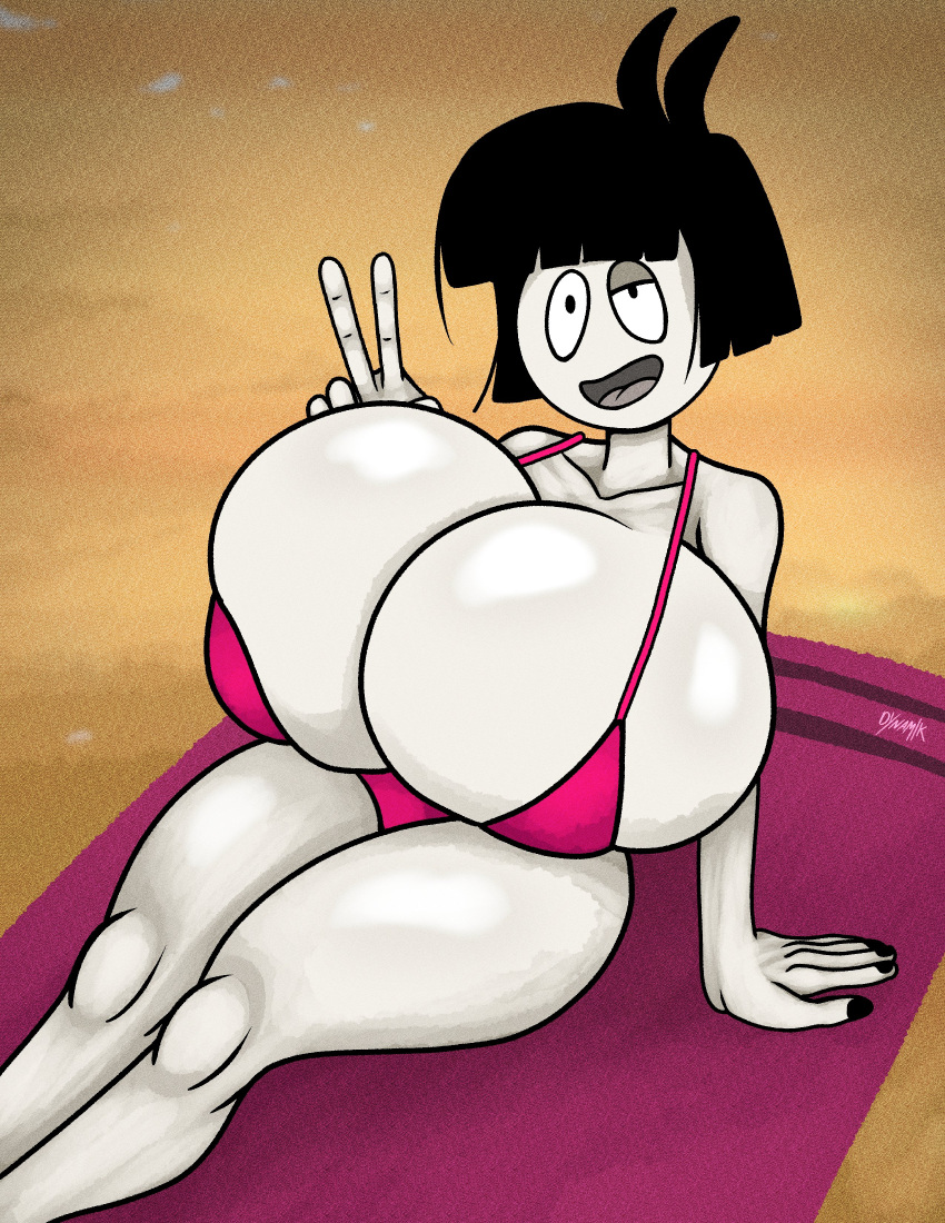 beach bikini creepy_susie dynamik808 goth grin happy huge_breasts looking_at_viewer the_oblongs victory_pose victory_v