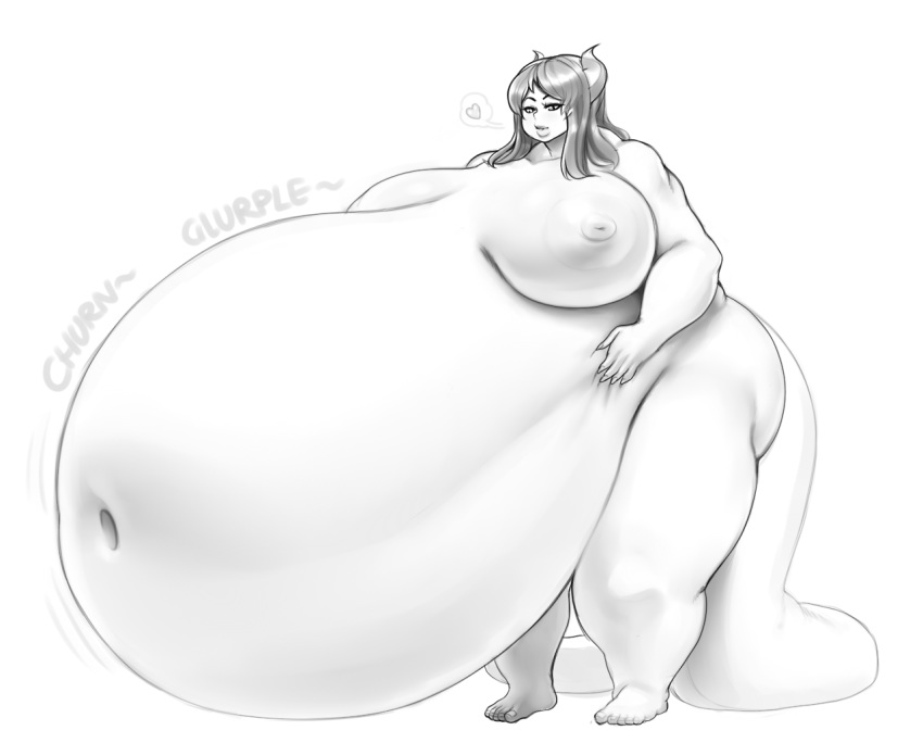 alyss barefoot big_belly big_breasts breasts dragon female horn huge_breasts human intersex morbidly_obese navel nitrotitan not_furry nude overweight solo sound_effects standing thick_thighs vorarephilia vore