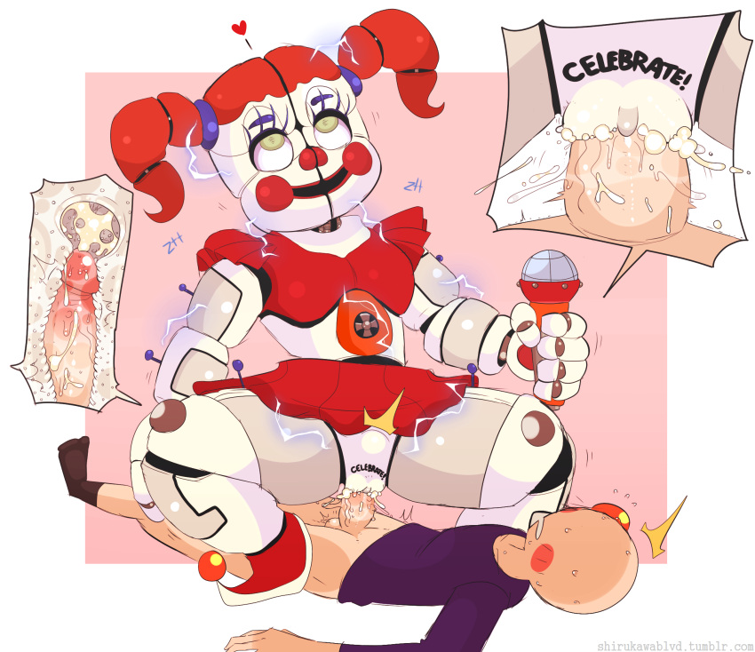 1girl animatronic blush circus_baby clothing cowgirl_position cum cum_in_pussy cum_in_uterus cum_inside cutaway eggshoppe electrocution erection eye_roll five_nights_at_freddy's five_nights_at_freddy's:_sister_location fucked_silly green_eyes hair heart human human_on_humanoid humanoid humanoid_penis internal machine male male_human/female_humanoid male_human/female_robot male_penetrating mammal microphone mind_break on_top open_mouth orgasm penetration penis pussy red_hair red_nose robot sex shirukawaboulevard simple_background sister_location skirt smile sound_effects spread_legs spreading straight twin_tails vaginal vaginal_penetration video_games