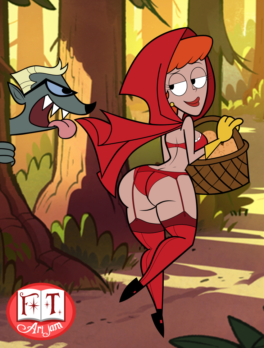 ass big_ass big_bad_wolf black_eyes blonde_hair breasts cosplay dat_ass dexter's_dad dexter's_laboratory dexter's_mom funny grimphantom little_red_riding_hood long_hair looking_back milf orange_hair short_hair smile tongue tongue_out