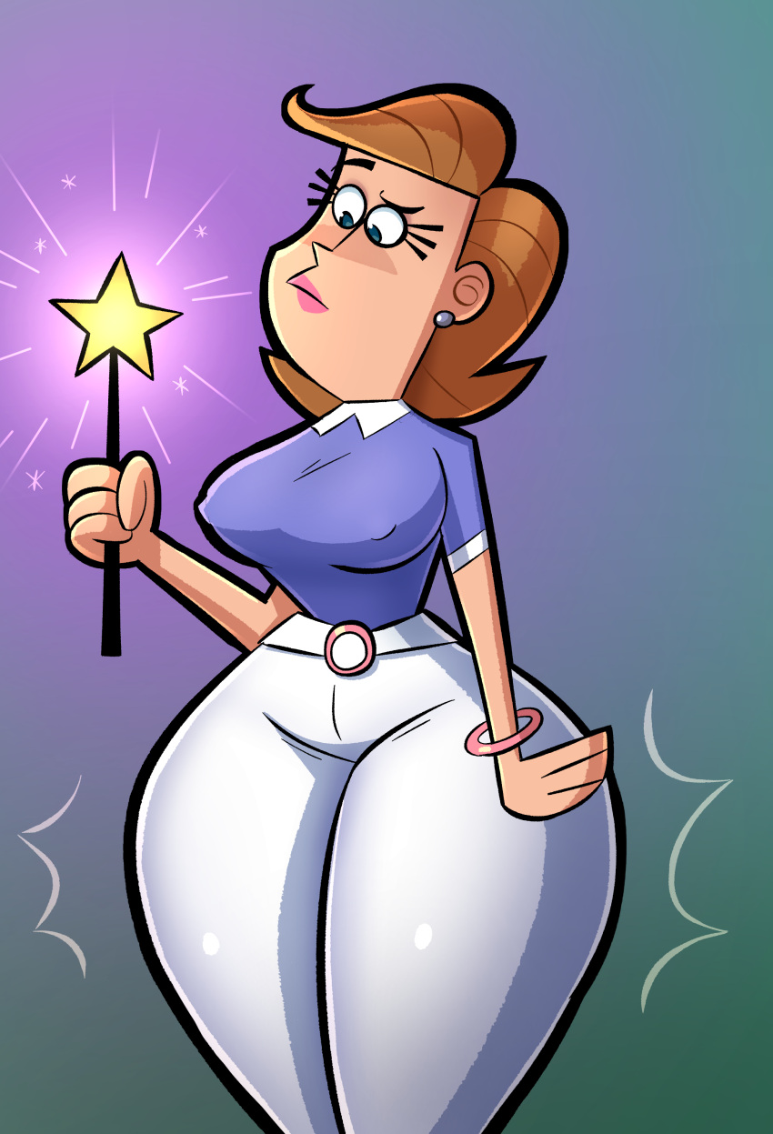 blue_eyes brown_hair butt_expansion dat_ass earrings emmabrave gigantic_ass the_fairly_oddparents timmy's_mom