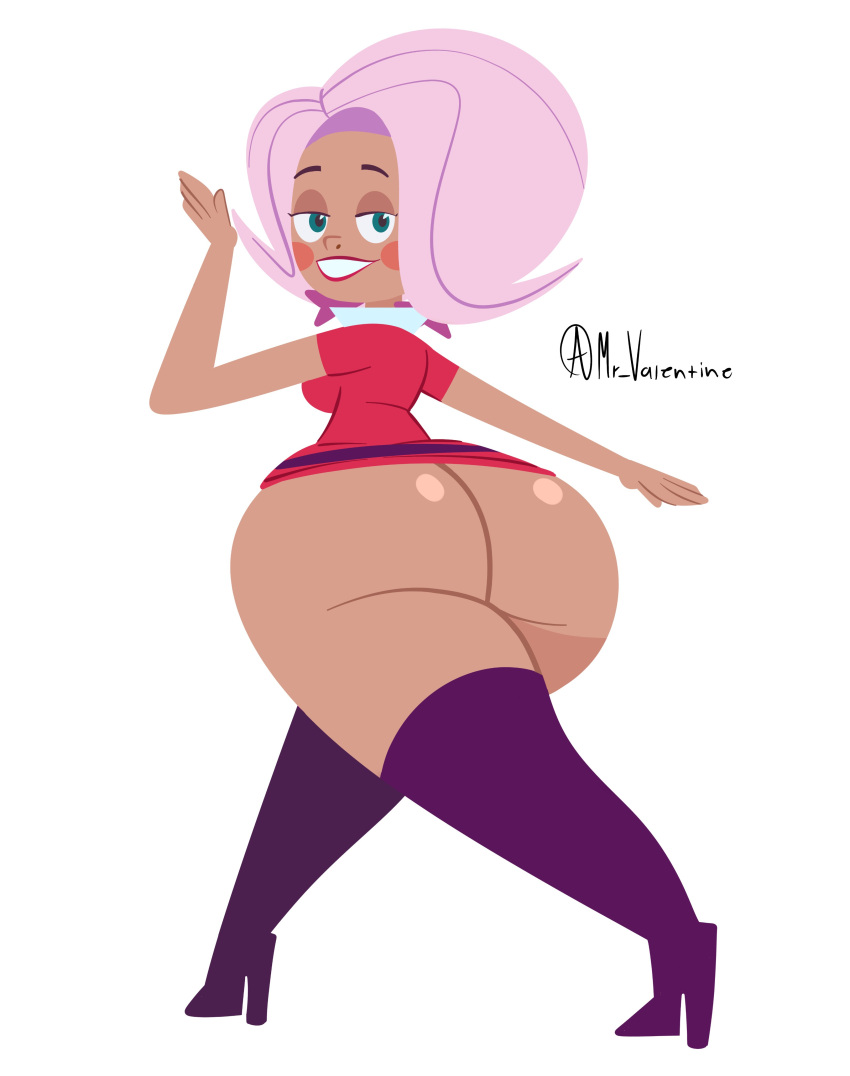 1girl a_kind_of_magic ass blue_eyes boots bubble_butt fairy going_commando looking_back mr_valentine00 no_panties pink_hair shiny shiny_skin solo_female solo_focus thicc thick_thighs upskirt wide_hips willow willow_(a_kind_of_magic)