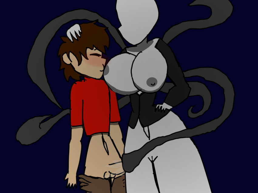 ass big_ass big_breasts breast_sucking breastfeeding breasts creepypasta monster monster_girl no_face slenderman slenderwoman smaller_male taller_female tentacle tentacles_on_male thighs vaginal white_skin younger_male