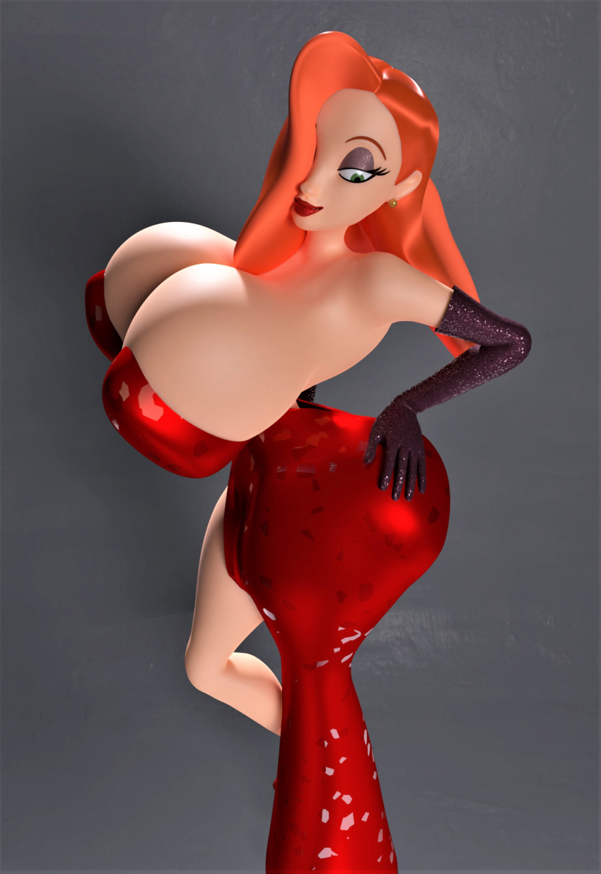 ass gloves hair_over_one_eye huge_breasts jessica_rabbit red_dress red_hair thighs who_framed_roger_rabbit