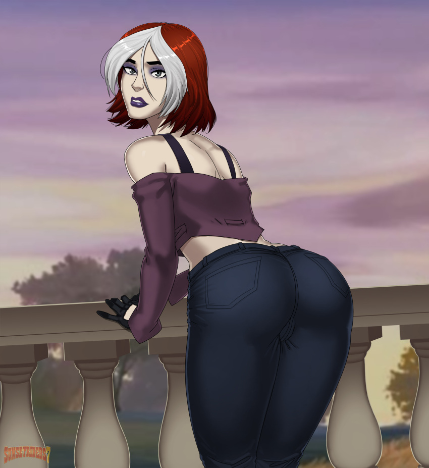 1girl anna_marie ass big_ass brown_hair comic_book_character female_focus female_only high_res marvel marvel_animated_universe mutant_(marvel) patreon patreon_paid patreon_reward rogue short_hair solo_female solo_focus sunsetriders7 superheroine tagme teen two_tone_hair white_highlights x-men x-men_evolution