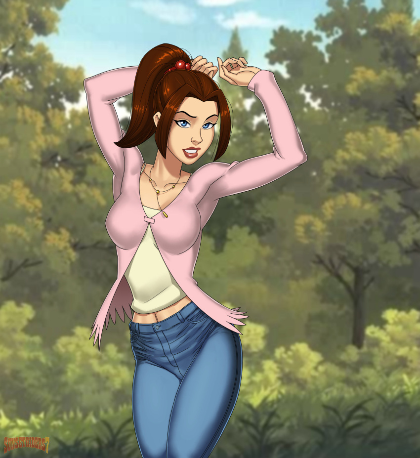 1girl armpits arms_up big_breasts blue_eyes breasts brown_hair comic_book_character deep_armpits female_focus female_only high_res kitty_pryde long_hair marvel marvel_comics mutant_(marvel) patreon patreon_paid patreon_reward shadowcat solo_female solo_focus sunsetriders7 superheroine tagme teen teenage_girl x-men x-men_evolution young_adult