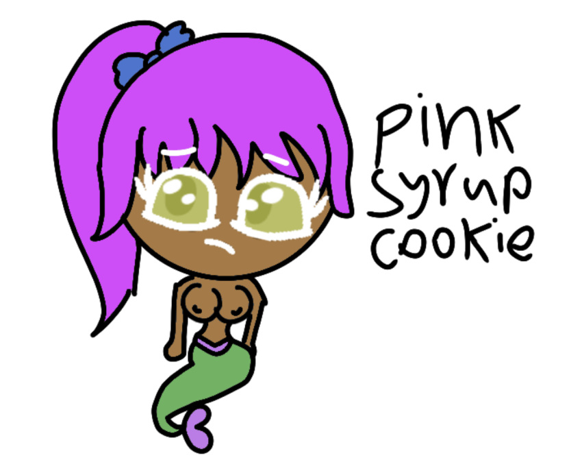 1girl cookie_run cookie_run_kingdom first_porn_of_character looking_at_viewer mermaid nervous_expression original_character pink_syrup_cookie topless