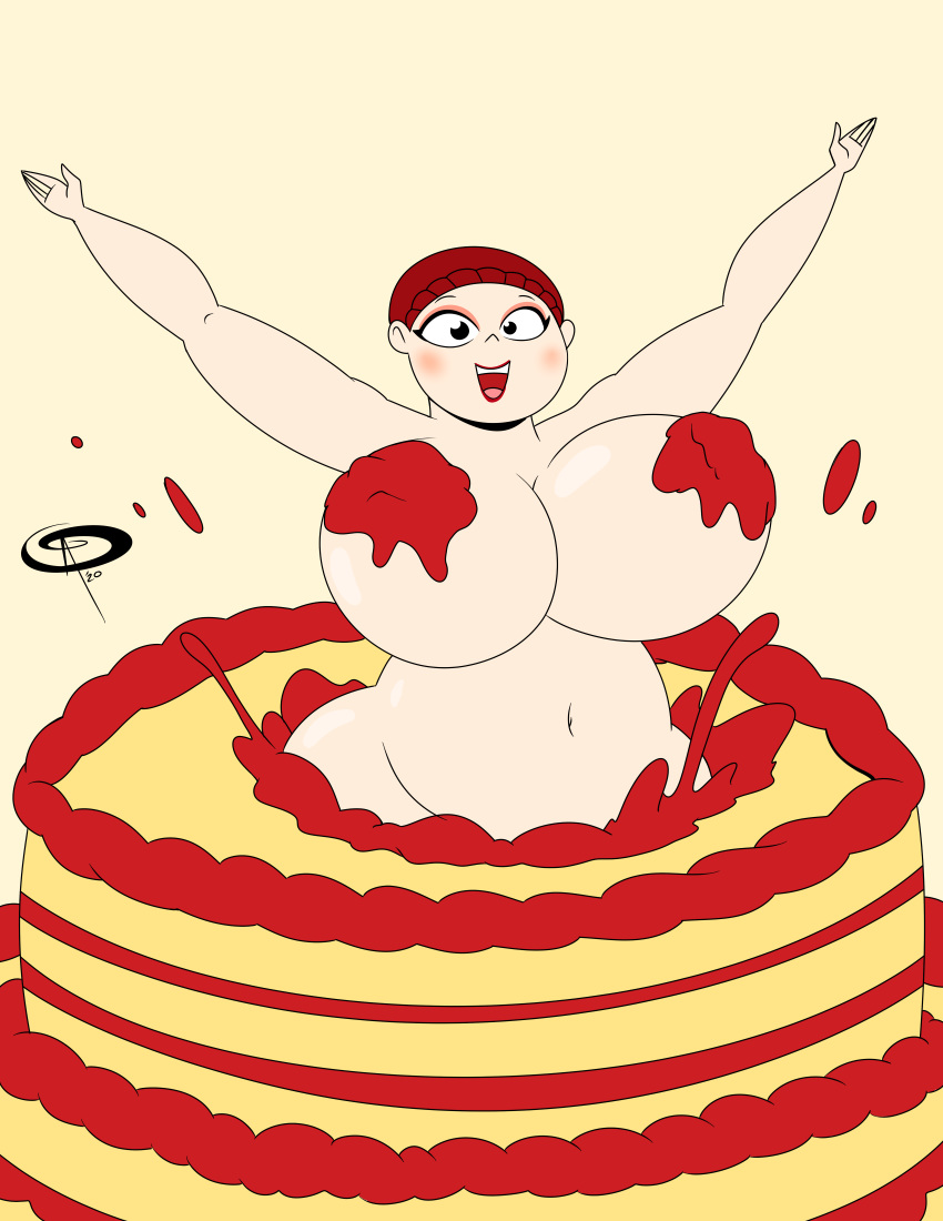 bbw big_breasts breast cake_(food) chubby_damsel fol'amor food frostbiteboi frosting girl_in_food nude red_hair