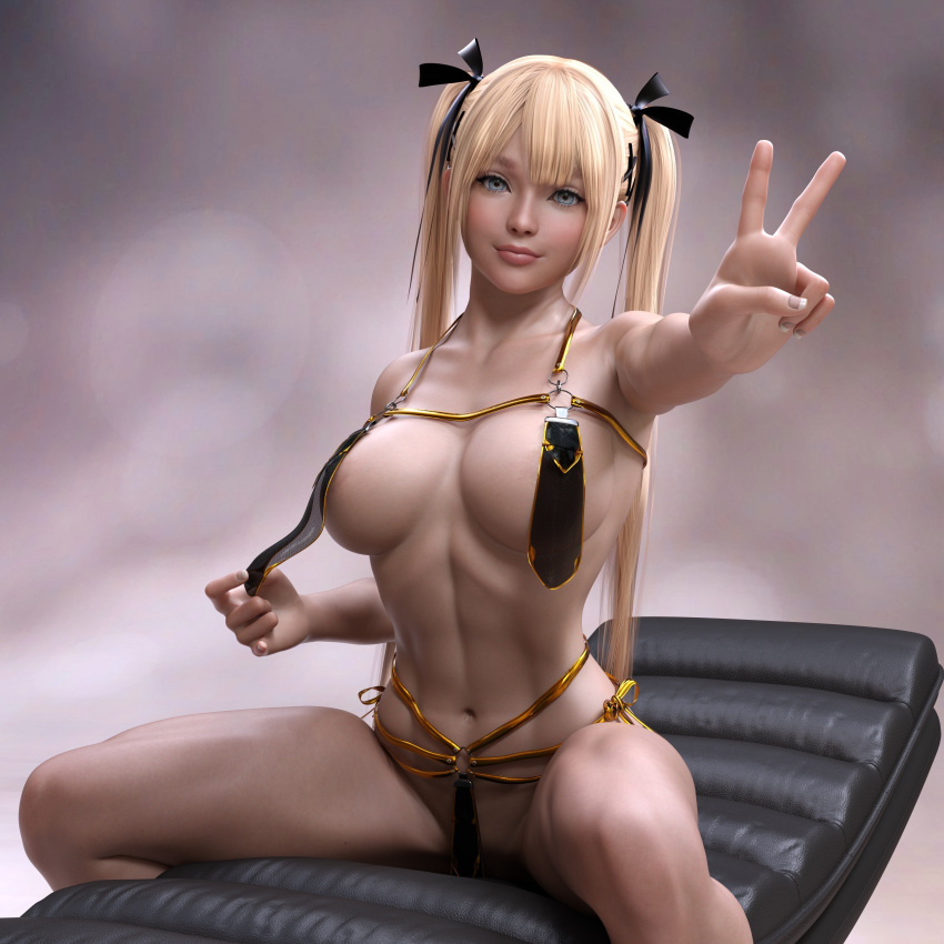 1girl 3d abs alluring athletic athletic_female bare_legs big_breasts blue_eyes dead_or_alive dead_or_alive_6 dead_or_alive_xtreme dead_or_alive_xtreme_2 dead_or_alive_xtreme_3_fortune dead_or_alive_xtreme_beach_volleyball dead_or_alive_xtreme_venus_vacation emess3d female_abs female_focus female_only fit_female hourglass_figure kneel long_hair marie_rose medium_breasts pin_up pinup shaved_pussy sitting skimpy skimpy_clothes tecmo toned toned_female twin_tails v v_sign wide_hips