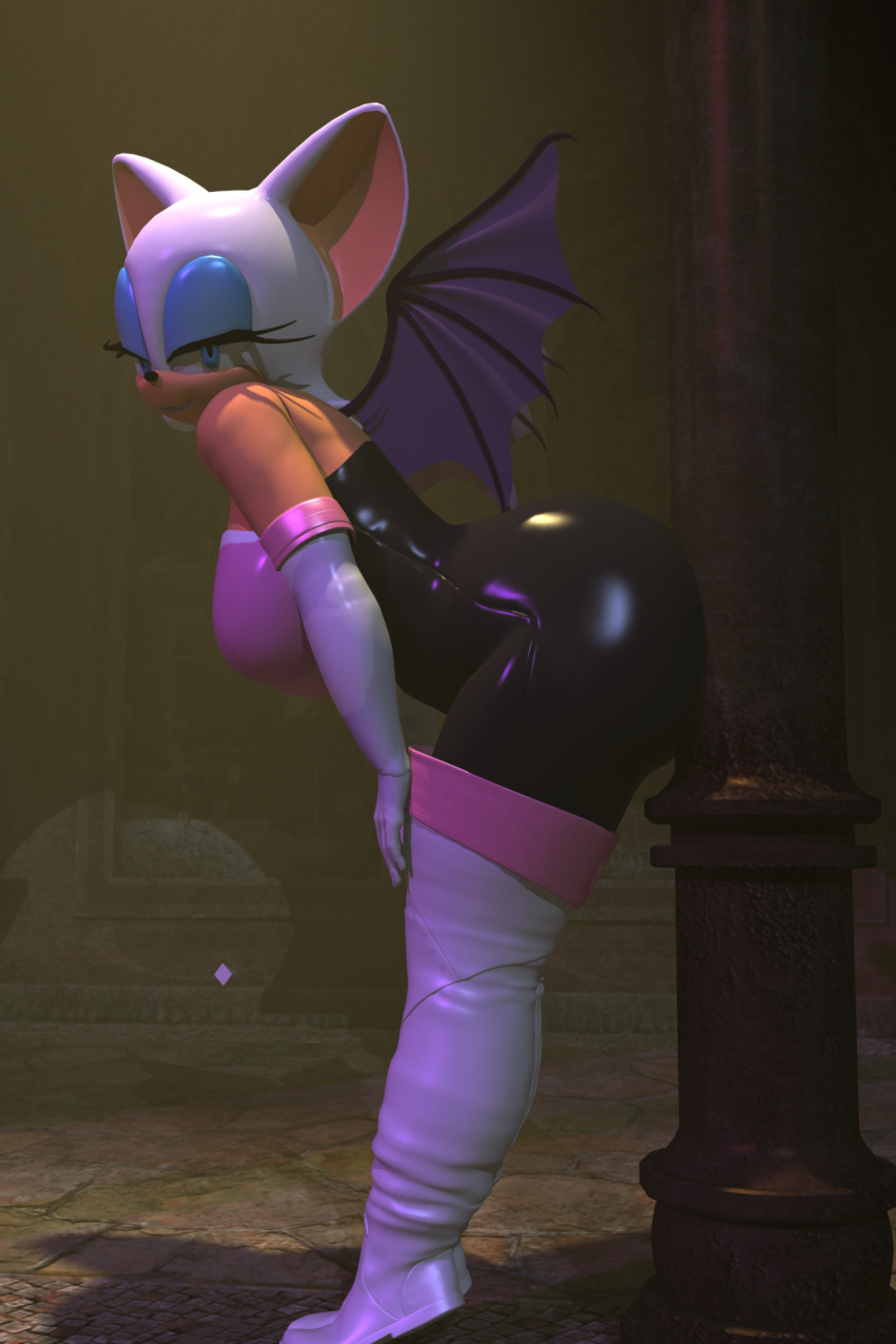 1girl 3d bat big_breasts blx24 bodysuit boots breasts cgi dressed female furry looking_at_viewer rouge_the_bat sega skinsuit solo sonic_(series) wide_hips