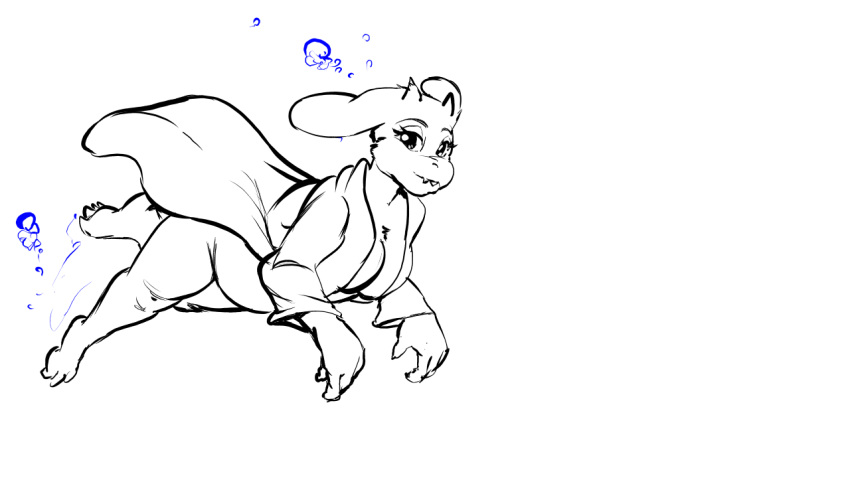air_bubble animated anthro areola belly black_and_white boss_monster bovid breasts byondrage caprine clothing female fur genitals gif looking_at_viewer mammal monochrome navel nipples pussy swimming toriel undertale undertale_(series) underwater undressing video_games