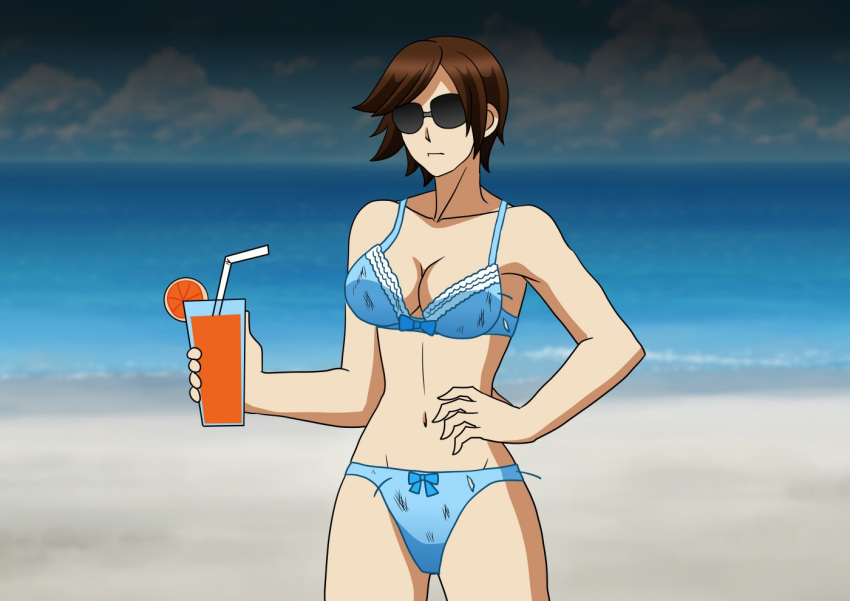 72zzhousen alluring beach bikini brown_hair kazama_asuka namco ocean sunglasses tekken