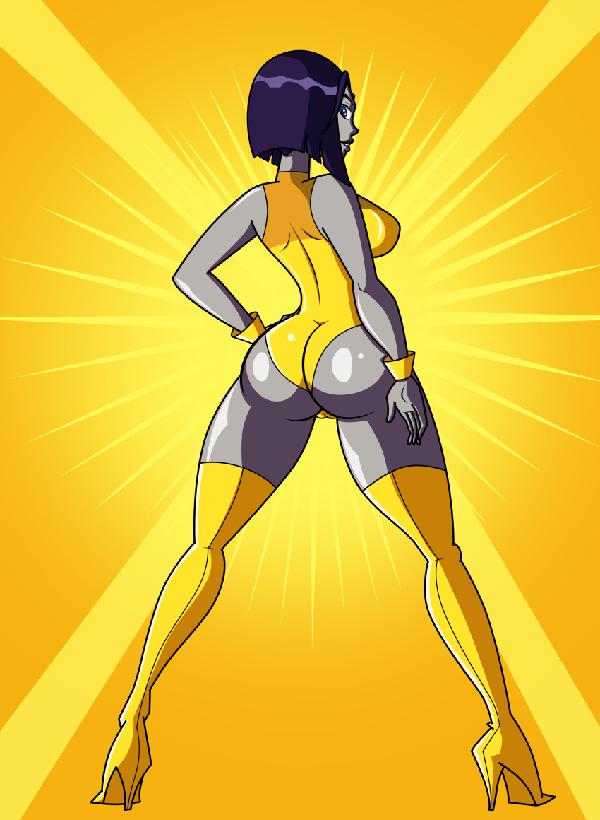 1girl ass big_ass big_breasts blue_eyes blue_hair breasts cameltoe dc_comics female female_only grimphantom lady_legasus large_ass looking_back raven_(dc) round_ass solo teen_titans teen_titans_go