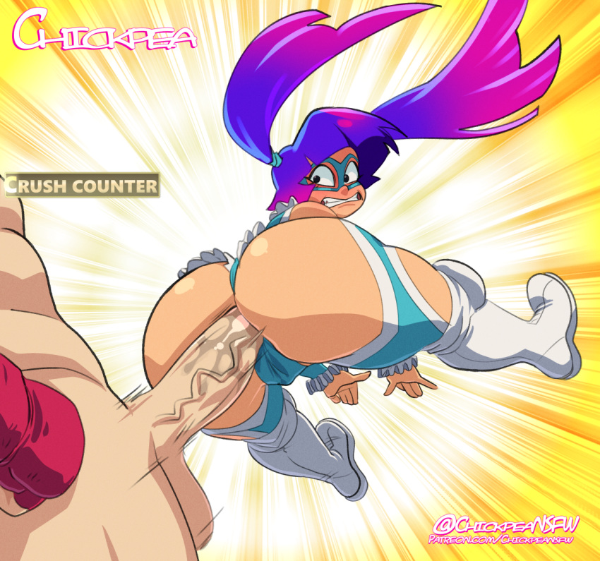 1boy 1girl alternate_costume anal_penetration ass big_ass chickpea cosplay crossover crossover_cosplay glitch_techs impossible_clothes mask miko_kubota penis penis_in_ass rainbow_mika revealing_clothes street_fighter