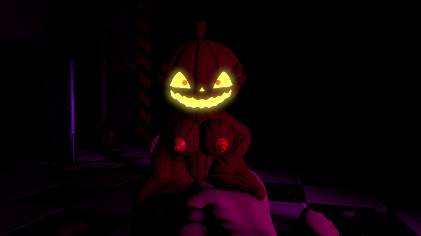 1boy 1girl cowgirl_position five_nights_at_freddy's jack_o_pumpkin_(fnaf) looking_at_viewer male_pov pov pumpkin pumpkin_girl pumpkin_head riding_penis
