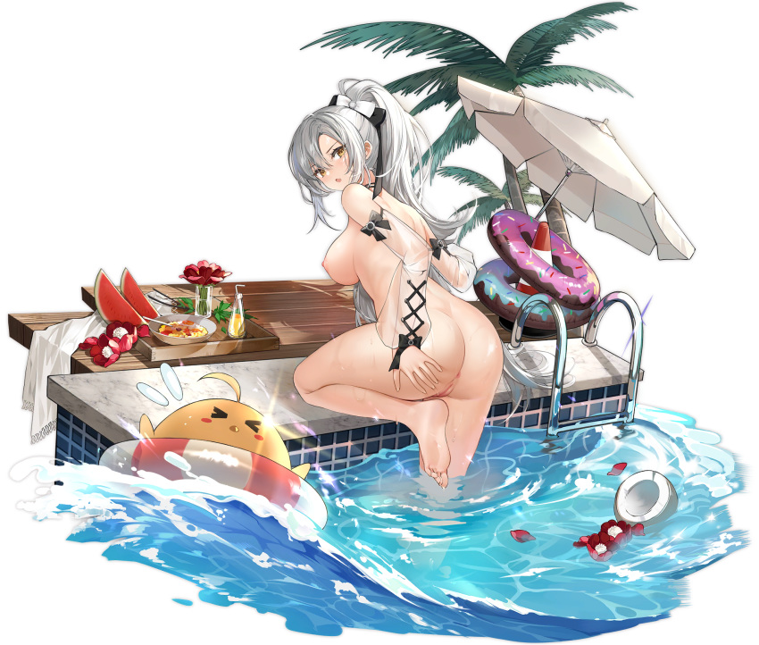 &gt;_&lt; 1girl 1girl 1girl anus areola ass ass_grab azur_lane back bare_shoulders barefoot beach_umbrella big_breasts bird bow breasts brown_eyes chick closed_eyes detached_sleeves drake_(azur_lane) drake_(the_golden_hind's_respite)_(azur_lane) feet flower food fruit groping hair_bow hair_ornament halterneck high_resolution long_hair long_sleeves looking_at_viewer looking_back manjuu_(azur_lane) nipples nude nude_filter open_mouth palm_tree petals plate ponytail pool pussy red_flower see-through_sleeves silver_hair soles thighs third-party_edit tied_hair traffic_cone transparent_background tree umbrella uncensored uncensored_vagina very_long_hair water watermelon wet wide_hips