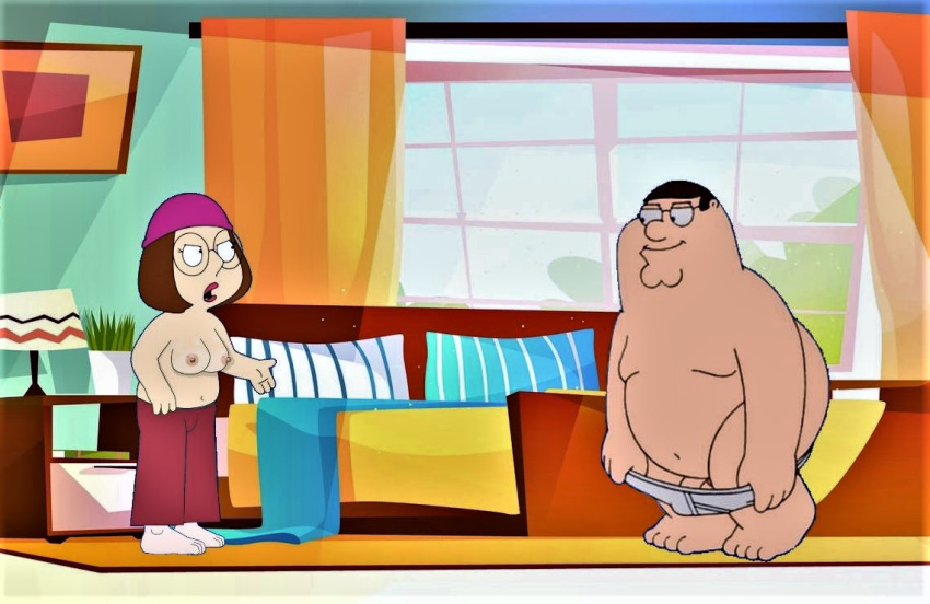 breasts erect_nipples family_guy glasses hat meg_griffin no_bra peter_griffin