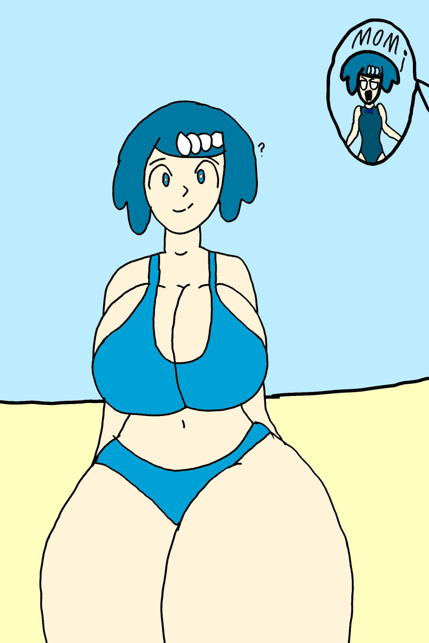 beach big_breasts big_legs bikini lana's_mother lana_(pokemon) metalpipe55_(artist) milf pokemon pokemon_(anime) simple_background