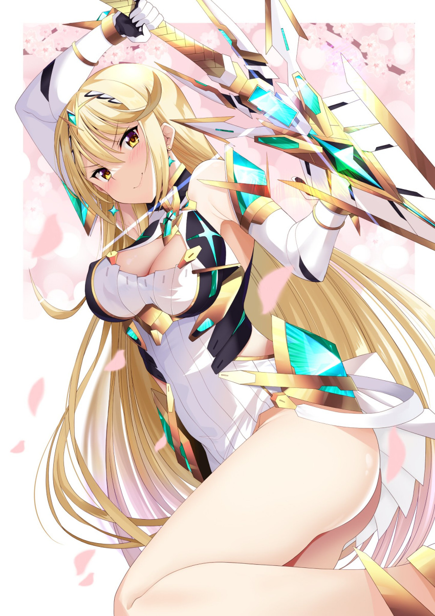 1girl 1girl 1girl alluring ass bangs bare_legs bare_shoulders big_ass big_ass big_breasts big_breasts blonde_hair blush blush_lines blushing_at_viewer breasts chest_jewel cleavage cleavage_cutout clothing_cutout curvy cutout daive dress earrings elbow_gloves eye_contact fat_ass female_focus female_only gloves grin holding holding_object holding_sword holding_weapon jewel kou45210607 light-skinned_female light_skin long_gloves long_hair looking_at_viewer mythra nintendo no_panties no_underwear skirt smile smiling_at_viewer solo_female solo_focus swept_bangs sword tagme thick_ass thighs tiara upskirt voluptuous weapon white_dress white_gloves xenoblade_(series) xenoblade_chronicles_2 yellow_eyes