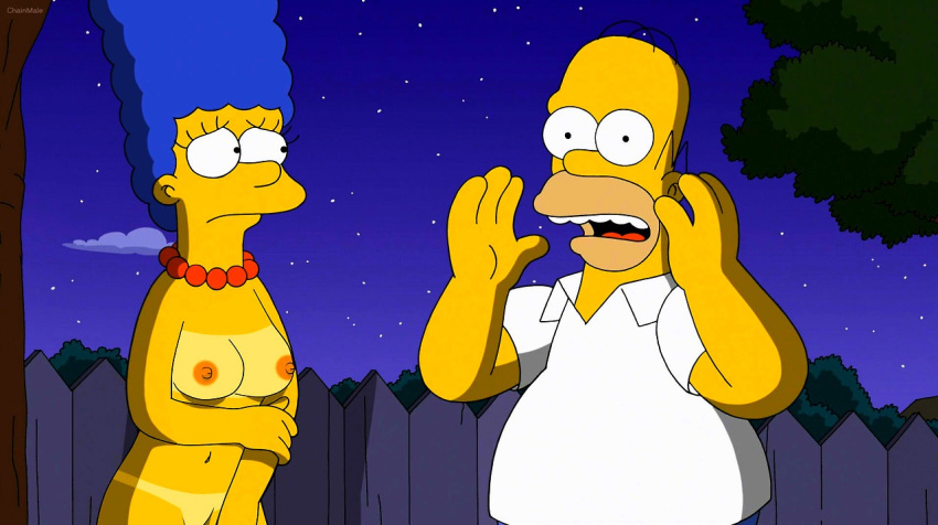 breasts homer_simpson marge_simpson nipples tagme the_simpsons yellow_skin