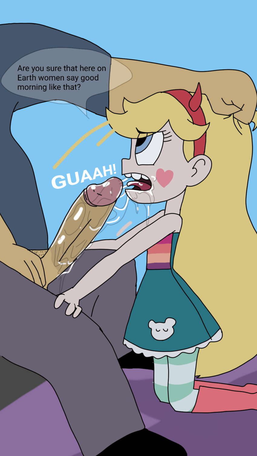 1girl blonde_hair blue_eyes cum_in_mouth horns monster penis star_butterfly star_vs_the_forces_of_evil