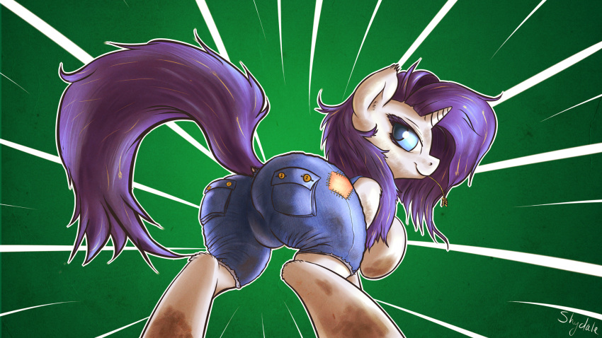 2014 ass blue_eyes butt dirty equine female friendship_is_magic fshydale fur hair horn horse huge_ass looking_back mammal my_little_pony overalls pony purple_fur rarity_(mlp) solo tail unicorn wheat white_fur