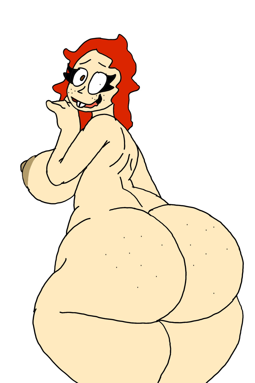 big_ass looking_at_viewer looking_back metalpipe55_(artist) nerdy_female nervous nude red_hair tamara_quezada ugly_female waifuoc-verse