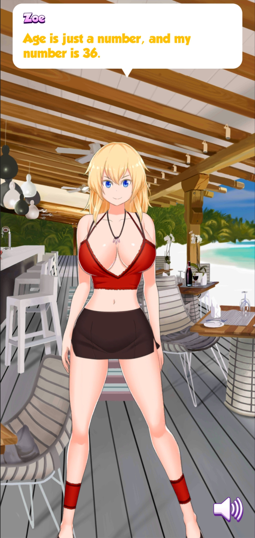ass blonde_hair booty_calls breasts huge_ass huge_breasts looking_at_viewer mature_female milf nutaku thick_thighs thighs video_games zoe_(booty_calls)