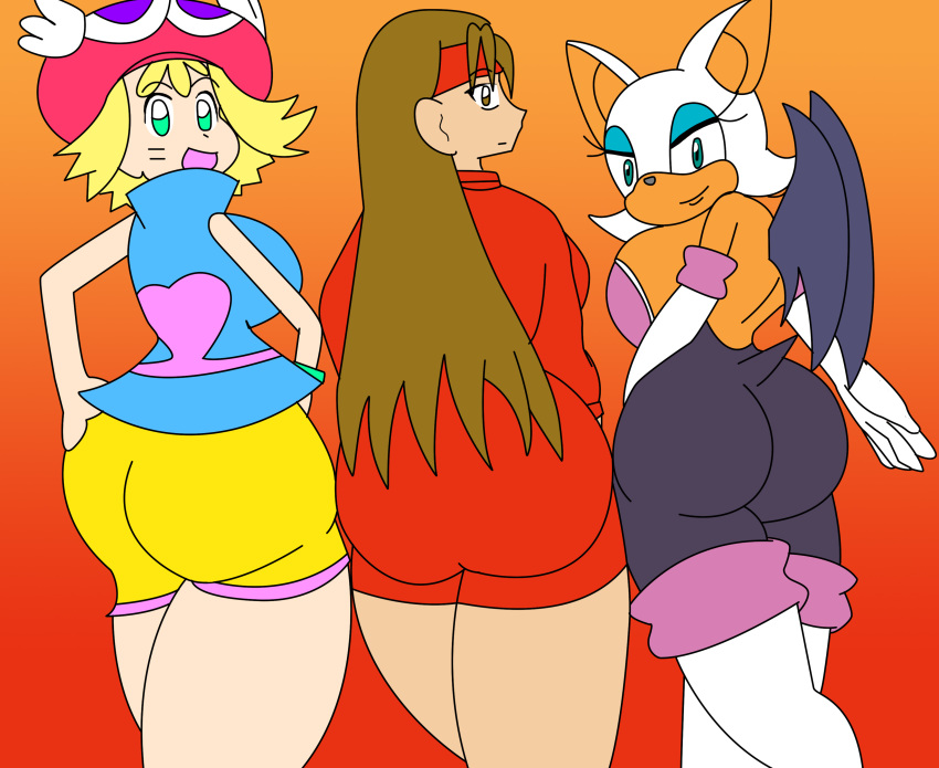 3_girls amitie amitie_(puyopuyo) ass bare_knuckle big_ass big_breasts blaze_fielding breasts female_only igphhangout looking_back puyo_puyo puyo_puyo_fever rear_view rouge_the_bat sega sonic_*(series) sonic_the_hedgehog_(series) streets_of_rage