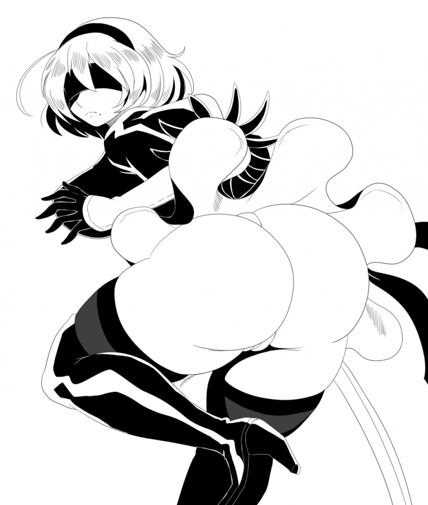 1girl alluring android ass big_ass big_breasts blindfold breasts dat_ass female_focus female_only monochrome nier:_automata nier_(series) short_hair solo_female solo_focus sssonic2 stockings sword tagme thong video_game_character video_game_franchise weapon yorha_2b yorha_no._2_type_b
