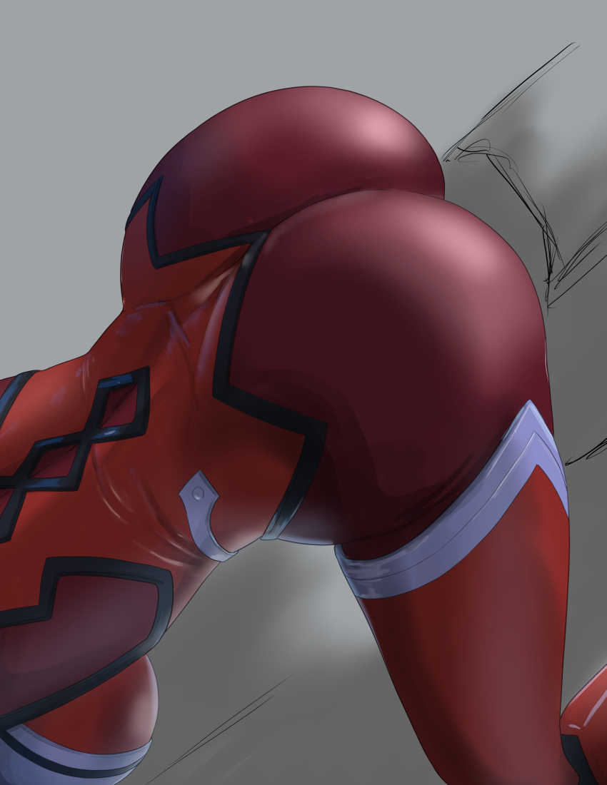 1girl 1girl ass ass big_ass big_ass big_breasts bodysuit breasts clothed_female code_geass doodle female_focus female_only grey_background huge_ass huge_ass iwao178 kallen_stadtfeld shiny_skin skin_tight solo_female solo_focus tagme teen thick_thighs thighs tight_clothing