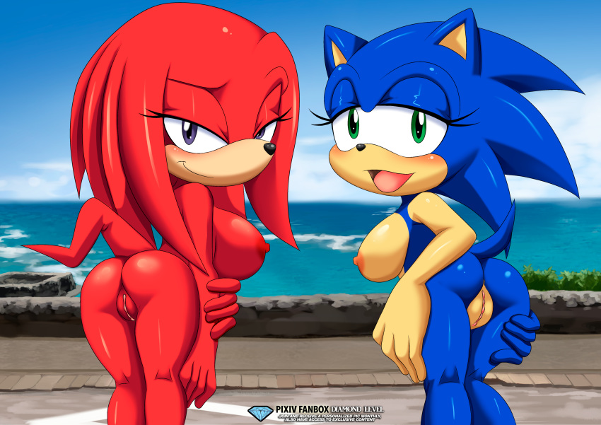 2_girls 2girls bbmbbf female_only genderswap knuckles_the_echidna mobius_unleashed palcomix pietro's_secret_club sega sonic sonic_(series) sonic_the_hedgehog sonic_the_hedgehog_(series) sonica_the_hedgehog